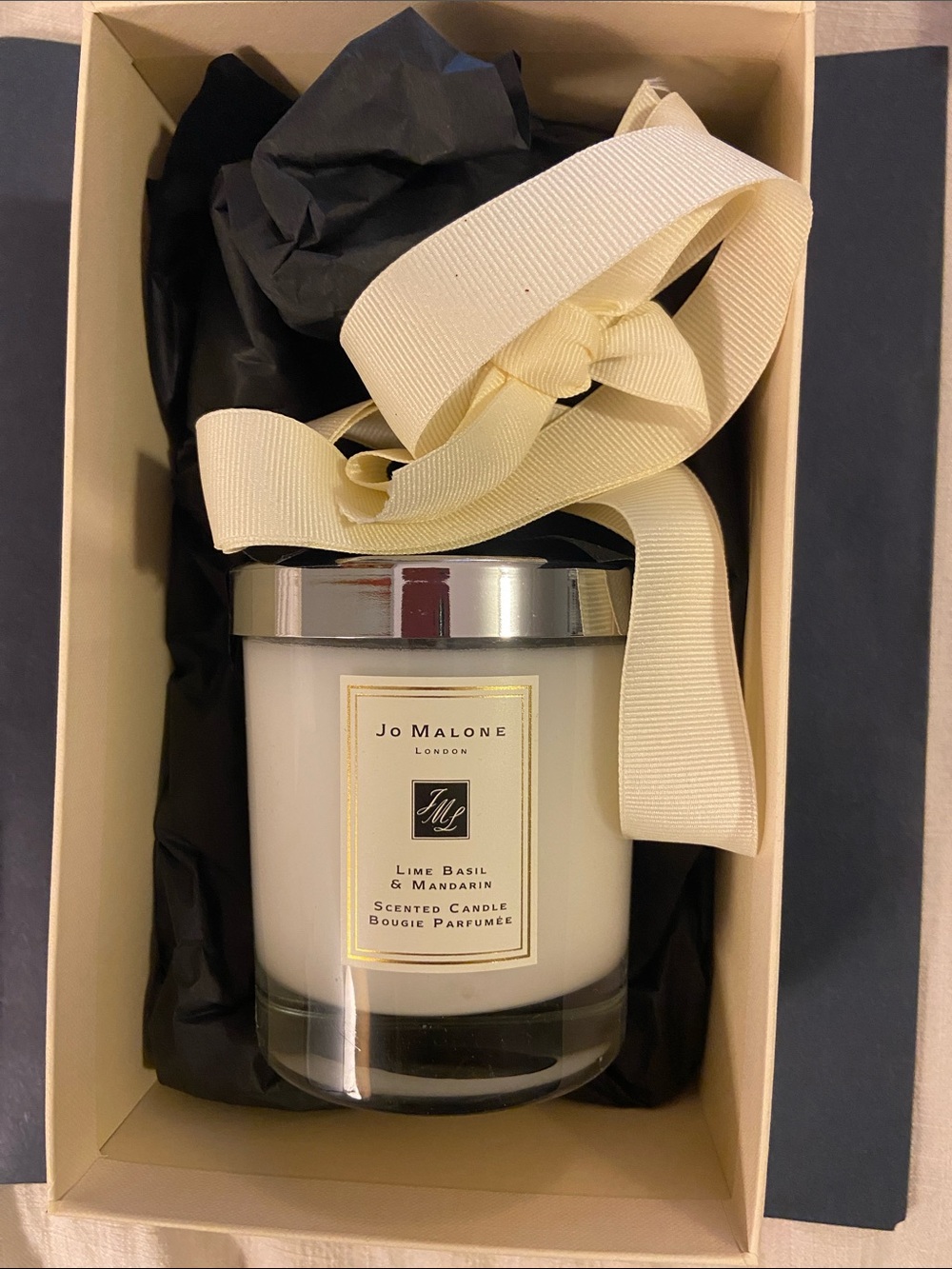 Jo Malone Cream Ribbon Candle with Silver Lid